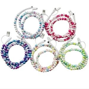 Câble de charge USB Type-C perlé et brillant avec nœud scintillant, câble de données à charge rapide, fil de charge décoratif style bijou tendance - Product Image 6