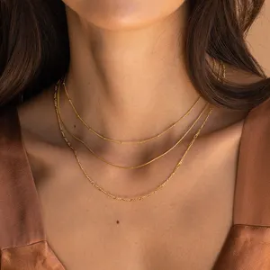 Dainty Gold Plated Layered Necklaces Minimalist Stainless Steel Herringbone Chain Necklace For Women WATERPROOF Jewelry