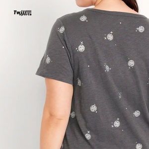 OEM personalizado cuello en V manga corta transpirable secado rápido 100% algodón camiseta de las mujeres con logotipo personalizado y colores 2024 - Product Image 6