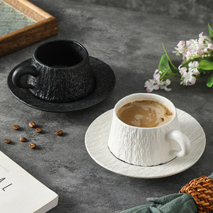 Ensemble tasse à <span class=keywords><strong>café</strong></span> et soucoupe <span class=keywords><strong>en</strong></span> céramique motif pierre, texture minimaliste, noir et blanc mat, 10 oz, pour couple, anniversaire - Product Image 5