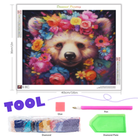 Pour Chenistory DIY Diamant Broderie Kit Plein Ours Rond Animal Portrait Mosaïque Fleurs Artisanat Art Vente Diamant Peinture