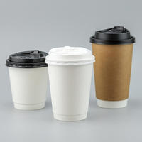 Gobelet jetable en papier double paroi, écologique, biodégradable, 12 oz/16 oz, avec revêtement alimentaire, avec couvercle et manchon, pour café chaud