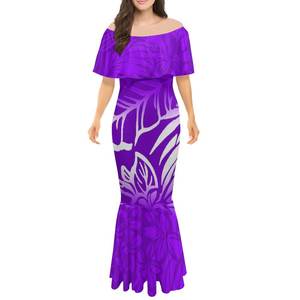 Vestidos de mujer con estampado de estrella de mar y concha de diseño marino, vestido de fiesta de cola de pez con hombros descubiertos y volantes de talla grande para mujer - Product Image 2