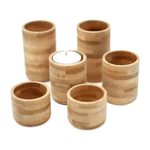 Toptan özel logo ahşap çay lamba tutucu bambu Tealight mumluk rustik Centerpiece düğün ahşap Centerpieces