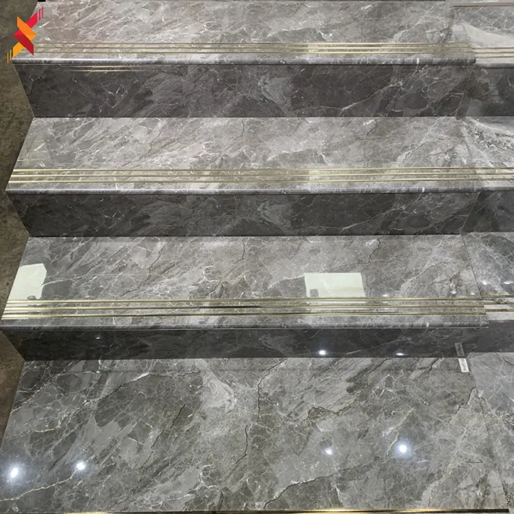 Foshan fábrica cinza mármore escadas passo telhas porcelana piso telhas design para escadas