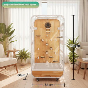 Jaula de Lujo para Aves de Diseño Moderno, Estructura de Acero al Carbono, Madera de Caucho, Vidrio Templado, Villa Móvil de Gran Espacio para Palomas y Loros - Product Image 1
