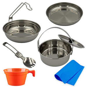 Stainless Steel Camping Cookware Set 7-Piece 3-4L Portable <b>Lightweight</b> Outdoor Picnic Cooking Equipment - Product Image 1