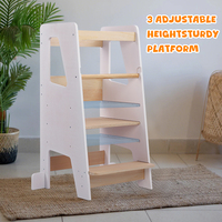 Tour d'apprentissage en bois pour enfants, tabouret d'aide en cuisine pour tout-petits, tour d'apprentissage Montessori réglable avec barre de sécurité