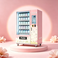 Distributeur automatique intelligent de boissons et de snacks réfrigérés, avec écran tactile 21,5 pouces, acceptant plusieurs modes de paiement (espèces/sans espèces/QR) et fonction de boîte surprise.