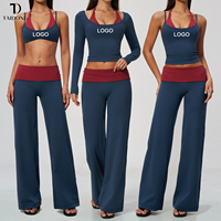Ensemble de tenue de yoga personnalisé, pantalon évasé taille haute effet deux-pièces color-block, contrôle du ventre, pour la course, le fitness et la gym ZE