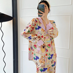 Versione coreana del bel temperamento moda Zhao Lu Si <span class=keywords><strong>Star</strong></span> con pantaloni lunghi a maniche lunghe pigiama femminile dolce casa per il tempo libero - Product Image 4