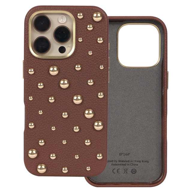 2025 New Fashion Metal Punk Nail Studded Luxury Leather Mobile Phone Case for iPhone 16 Pro Max