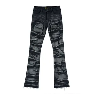 Notícia personalizado Streetwear Stack Denim Pants angustiado jeans Stacked Jeans Men