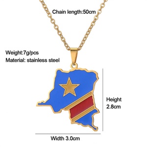 Collar con Colgante de Mapa de la República Democrática del Congo, Cadena de Eslabones Moderna, Chapado en Oro, Esmalte Personalizado, Acero Inoxidable, Unisex - Product Image 5