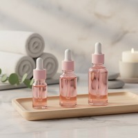 Botol Tetes Kaca Silinder Custom-made Terbaru dengan Tutup Mahkota 5ml-100ml, Transparan Pink, Hot Stamping, Dapat Didaur Ulang, untuk Minyak Atsiri