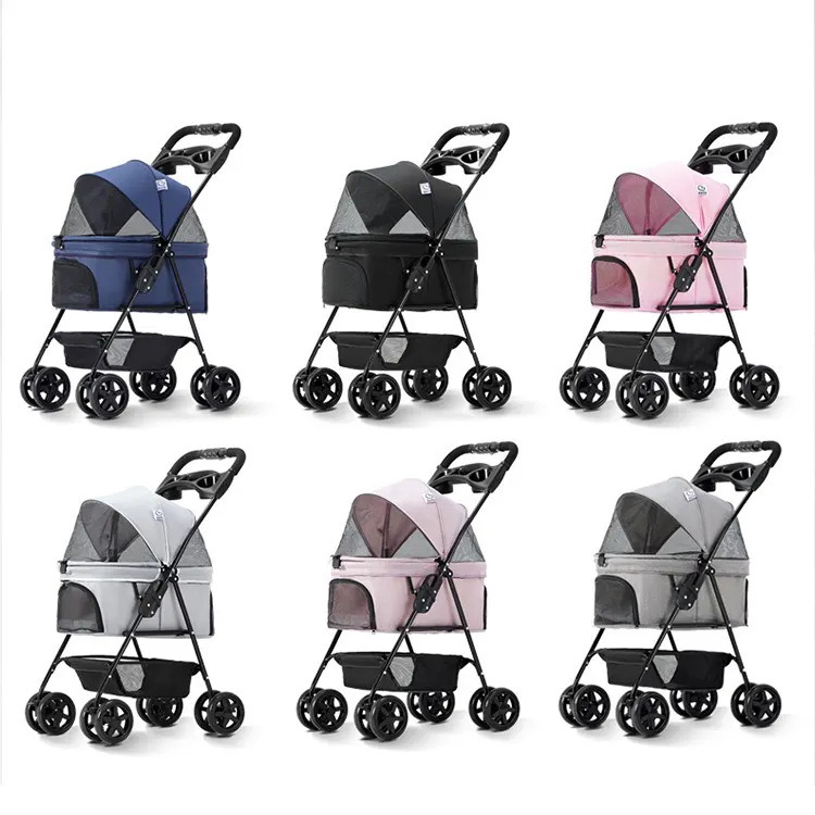 Carrinho de passeio pequeno personalizado de luxo para animais de estimação, carrinho de viagem com 4 rodas, carrinho de passeio ideal para cães