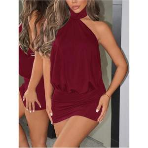 เดรสสั้นรัดรูปแบบผูกคอสำหรับผู้หญิง ดีไซน์เปิดหลัง ผ้าเจอร์ซีย์ เหมาะสำหรับงานปาร์ตี้หรือค็อกเทล เอวทรงธรรมชาติ - Product Image 4