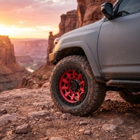 Velg Off-Road Aluminium Alloy Forged Beadlock Dua Warna Merah Hitam, Desain Monoblock Heavy-Duty High-Load, PCD ET Kustom