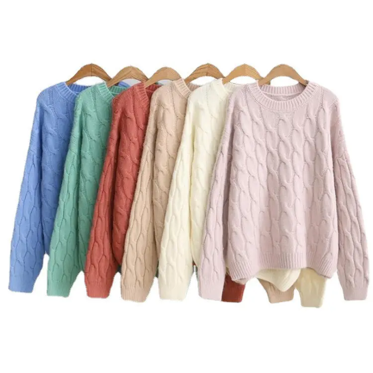 Großhandel übrig gebliebene Lager Damen O-Neck Pullover Strick hemd Korean Print Loose Plus Size Casual Sweater