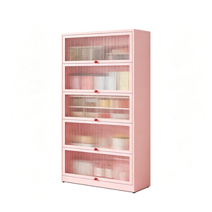 Armoire de rangement en verre trempé certifié CCC à <span class=keywords><strong>3</strong></span> niveaux, rose fleur de cerisier, H123W80D35cm, bibliothèque entièrement en acier, buffet - Product Image 5