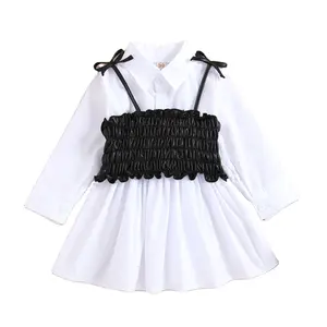 6075 Herfst Peuter Baby Meisjes Fashion Dress 2 Stuks Outfits 1-6 Jaar Een Breasted Shirts Vest Prinses Party jurk