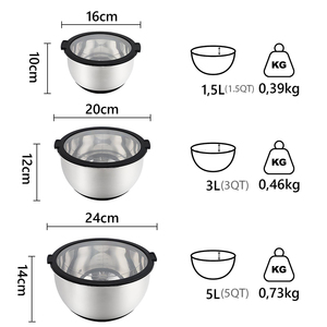 Bán Buôn Trong Kho Bộ <span class=keywords><strong>3</strong></span> Thép Không Gỉ Nhà Bếp Salad Trộn Bát Với Nắp Trong Suốt - Product Image 2