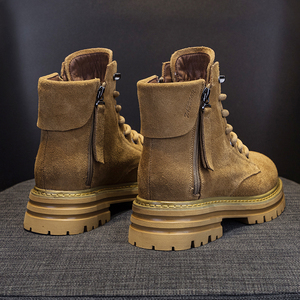 <span class=keywords><strong>Bottes</strong></span> montantes en daim et cuir véritable pour <span class=keywords><strong>femme</strong></span>, style <span class=keywords><strong>moto</strong></span> rétro, à lacets, talon compensé, rehaussant la silhouette, polyvalentes pour le travail - Product Image 3