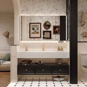 Mueble de baño de lujo ligero, montado en la pared, con amplio espacio de almacenamiento en cajones para guardar cosméticos de baño - Product Image 4