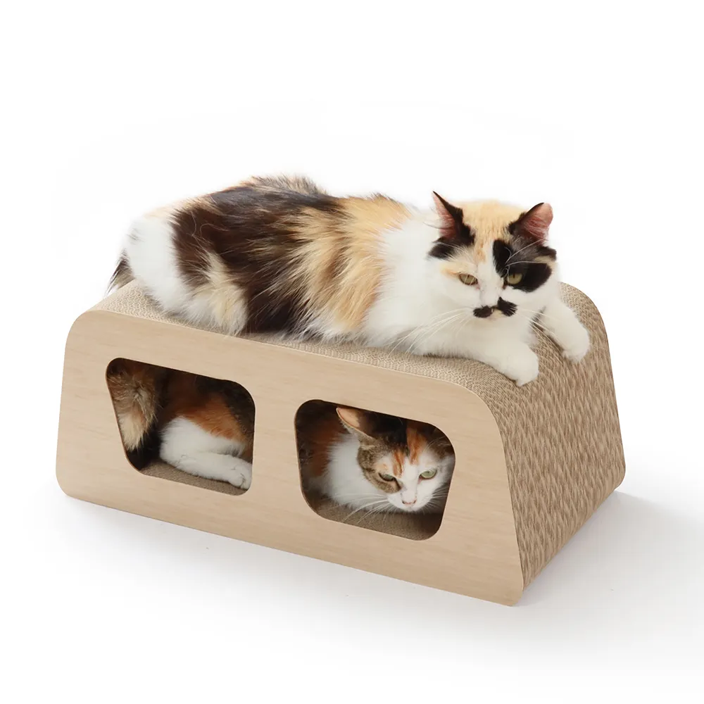บ้านแมวกระดาษลูกฟูกทรงสี่เหลี่ยมพร้อมโครงแว่นตาเตียงแมว