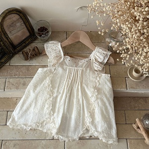 Jolie robe d'été sans manches en coton mélangé avec dentelle et œillets pour bébé fille, idéale pour le quotidien - Product Image 4