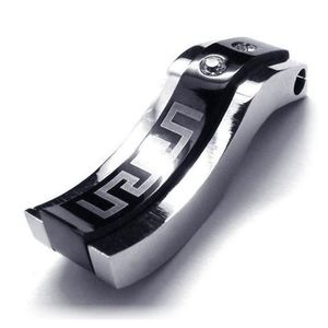 실버 블랙 2 톤 컬러 조각 그리스 키 패턴 S 펜던트 남성용 목걸이 보석 - Product Image 2