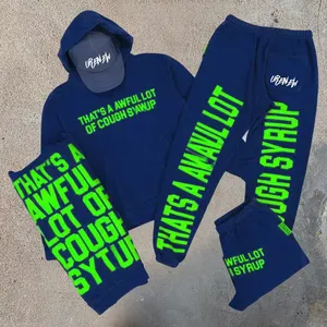 Alta Qualidade Logotipo Personalizado Oversized Sweatsuit Tricô Streetwear 3D Puff Print Homens Ternos Set flared sweatpants e hoodie conjuntos