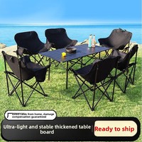 Ensemble table et chaises pliantes Moon Chair, mobilier d'extérieur portable, table de camping 6 places en acier carbone