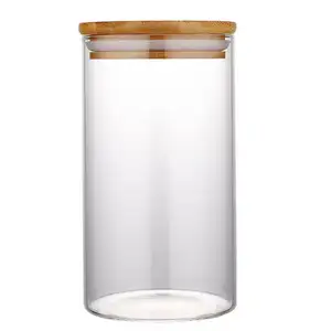 竹蓋付き高ホウケイ酸キッチン食品貯蔵キャニスターコンテナガラス瓶