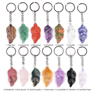 Grand porte-clés en pierre en forme de feuille, vintage, sculpté, en cristal, pierre précieuse, pendentif décoratif pour homme et femme, idée cadeau - Product Image 6