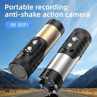 Cámara Deportiva 4K HD WiFi con Linterna, Cámara para Casco, Antivibración, Impermeable, con Tarjeta TF, Grabadora para Motocicleta