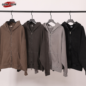 Sweat à capuche épais 480 GSM 100 % coton, style batik, délavé vintage, zippé, coupe oversize, doublé, avec col à capuche, hiver, taille XXL - Product Image 3