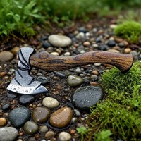 Hache de camping professionnelle à dos plat - Hachette en acier à haute teneur en carbone avec manche en bois de chêne carbonisé pour couper du bois et la survie