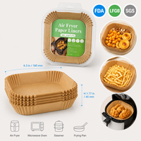Vente en gros de doublures en papier sulfurisé pour friteuse à air carrée de 6,3 pouces, 16x16x4,5 cm, 38 g/m², antiadhésives, conformes aux normes FDA LFGB, emballage en vrac OEM FBA