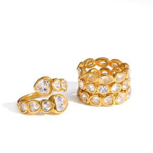 แหวนเพชรรูปหัวใจสำหรับผู้หญิง เครื่องประดับชุบทองแบบซ้อนได้ สวมใส่ได้ทุกวัน - Product Image 5