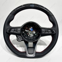 Volant personnalisé en fibre de carbone 3K brillant pour Alfa Romeo Giulia Stelvio, cuir perforé Nappa, volant de course