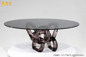 طاولة قهوة أكريليك تقليدية مخصصة من جينغ يوي بقاعدة سلسلة فريدة وسطح زجاجي أسود مقوى لديكور غرفة المعيشة والمكتب الأنيق - Product Image 5