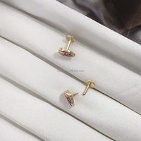 Neuheiten Beliebte 14 Karat massives Gold mit rosa Saphir Erdbeer form Schraube Gewinde Ohrringe Beliebtes Design Feiner Schmuck