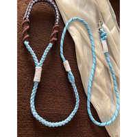 Laisse pour chien en paracorde bleu clair et marron, corde tressée faite à la main avec nœud macramé et mousqueton argenté pour chiens de petite, moyenne et grande taille
