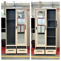 Armoire moderne en métal et acier miroir en fer rangement simple pour chambre à coucher vêtements Almirah dressing porte de placard couleur bois armoire de placard
