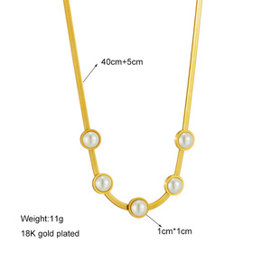 Pearl Necklace Gold AAA Grade Bezel Setting Geometric Ball Shape Everyday Wear Snake Bone Chain - Product Image 5