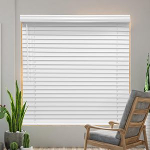 Modern ahşap görünümlü jaluzi 2 inç Slat karartma ve Anti-UV fransız pencere ile yatay ev iç için beyaz - Product Image 1