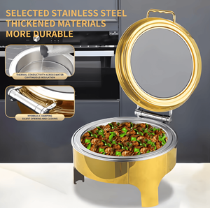 Scaldavivande Rotondo Dorato di Alta Qualità da 6L, Attrezzatura per Buffet per Matrimoni, Feste e Hotel - Product Image 6