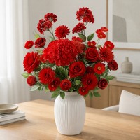 Arreglo Floral DIY para Pasillo de Boda, Ramas de Flores Artificiales de Seda, Serie Roja, Flor Artificial de Tallo Único
