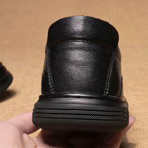 Men's Genuine Leather Loafers <b>Round</b> Toe Slip-On Rubber Outsole <b>Cushioned</b> Office Career Autumn Black Dress Shoes - Product Image 4